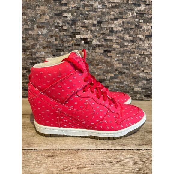 Nike Sky Hi Wedge Womens Sneaker Size 9.5 Red White 543255 600 EUC - Picture 1 of 7